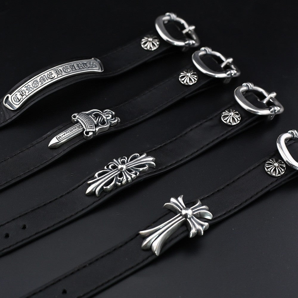 Chrome Hearts Cuff Plate Gunslinger Leather Bracelet For Men