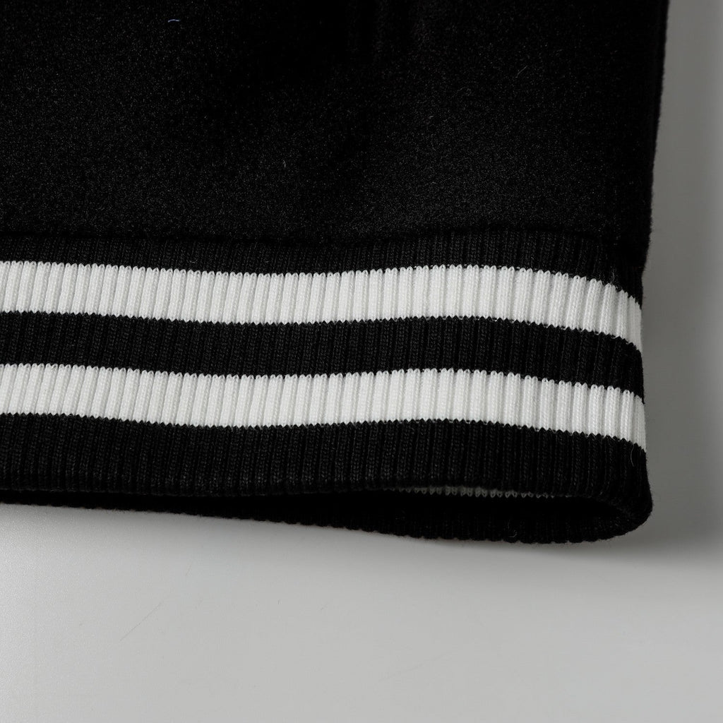 Chrome Hearts Layered Cross Varsity Jacket - Black White Street Style Outerwear 2208