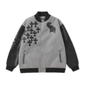 Chrome-Hearts Multi Cross Varsity Jacket - Grey Black Street Jacket 2215