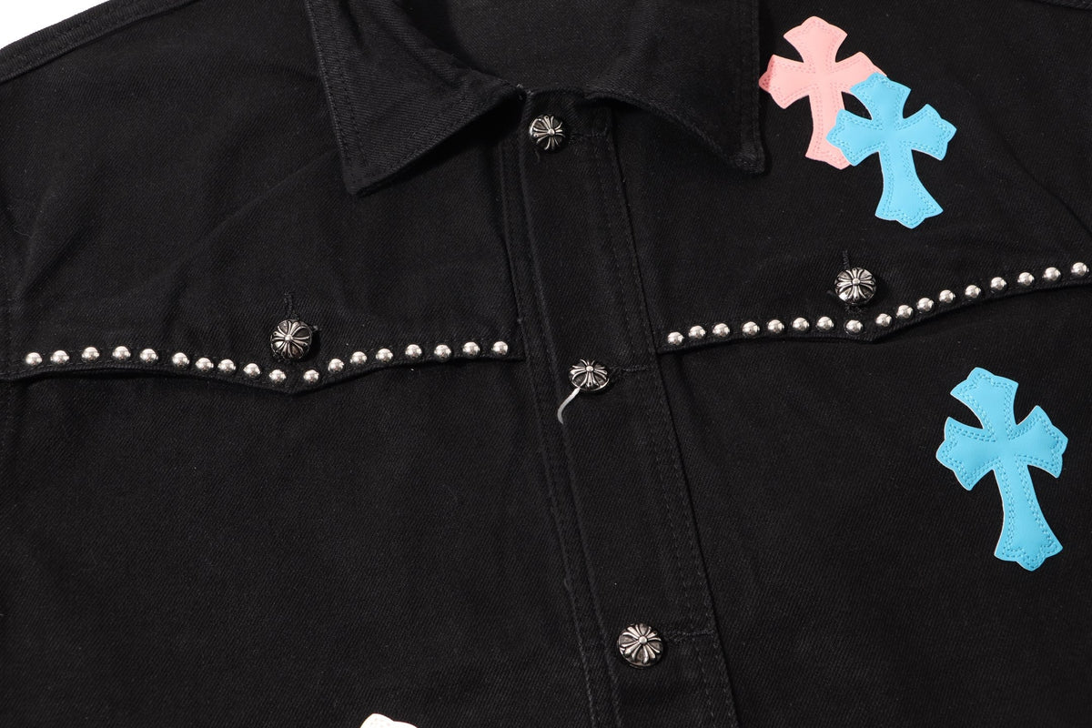 Chrome Hearts Multi Cross Studded Denim Jacket - Black Gothic Streetwear Coat H49