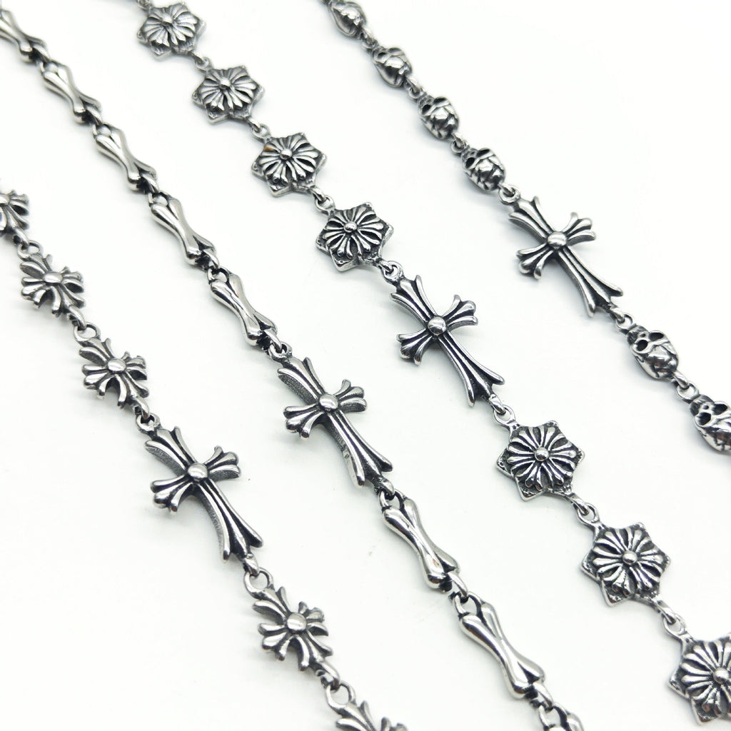 Chrome Hearts 925 Sterling silver cross flower skull splicing bracelet