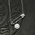 Chrome Hearts silver full diamond smiley face brooch necklace