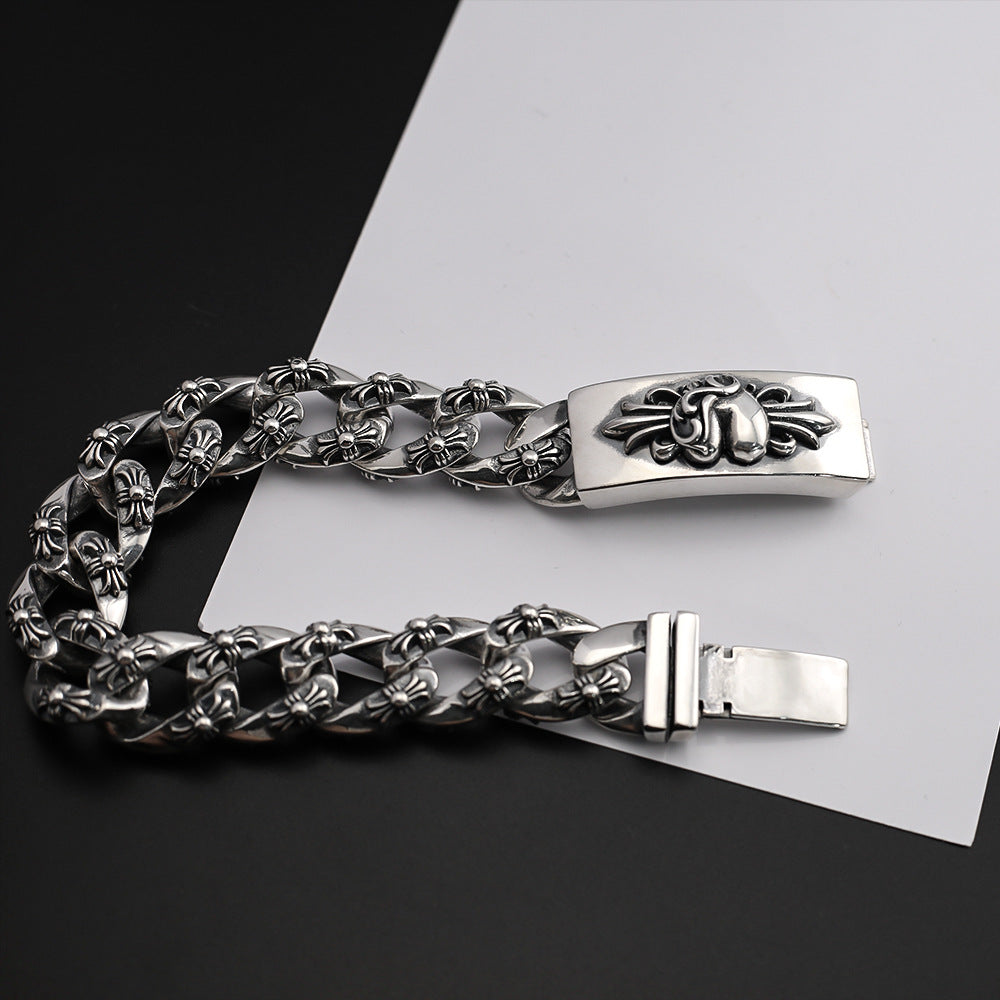 Chrome Hearts Floral cross heart ID bracelet