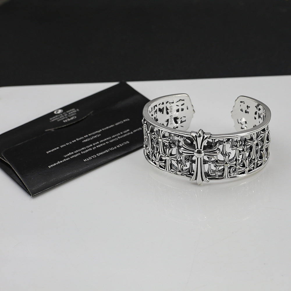 Chrome Hearts Silver Cemetery cross open bracelet