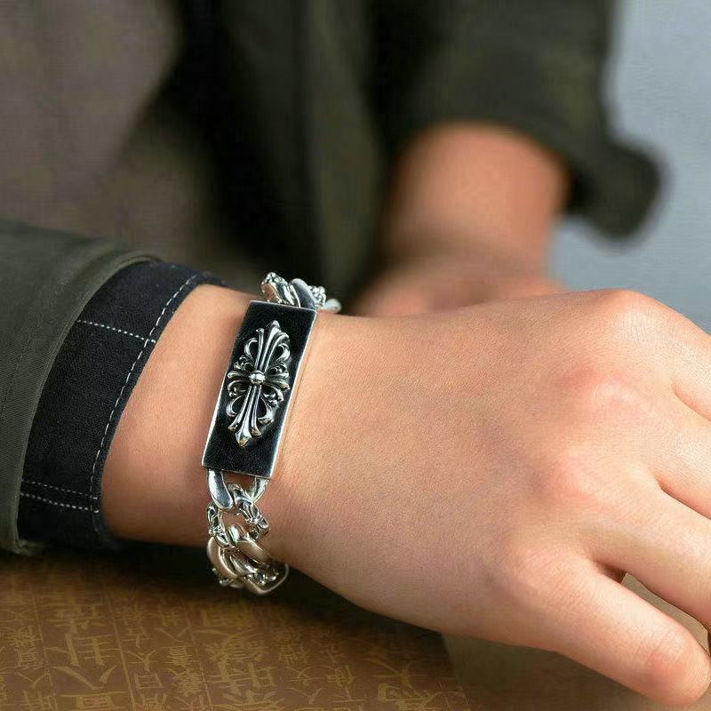 Chrome Hearts 925 Sterling silver Thick Domineering Cross Bracelet