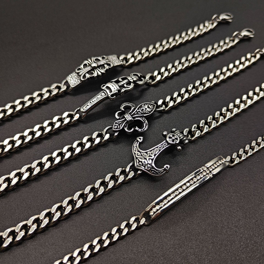Chrome Hearts Silver Cuban chain curved bracelet