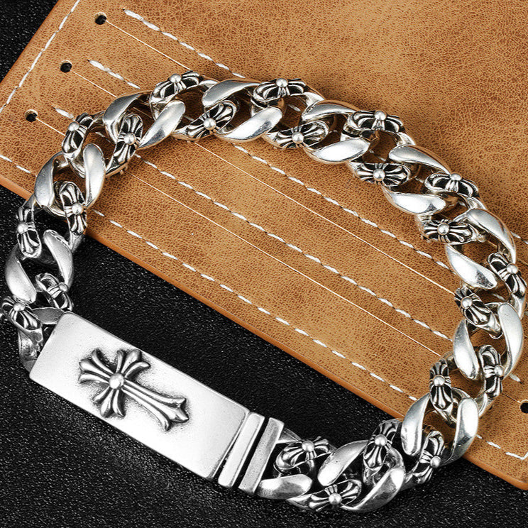 Chrome Hearts 925 Sterling silver Cross Motif Curb Chain Bracelet