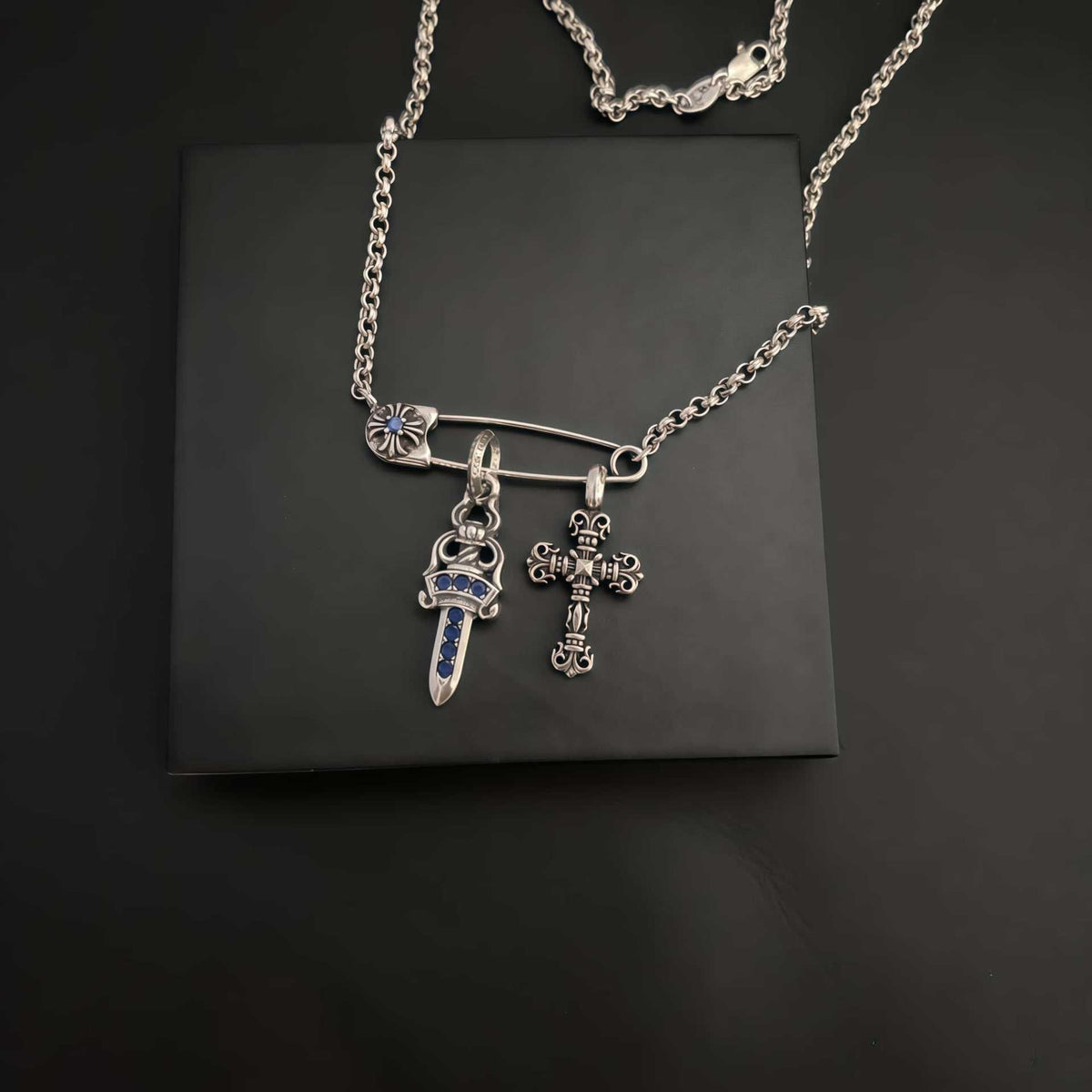 Chrome Hearts vintage flame cross brooch necklace