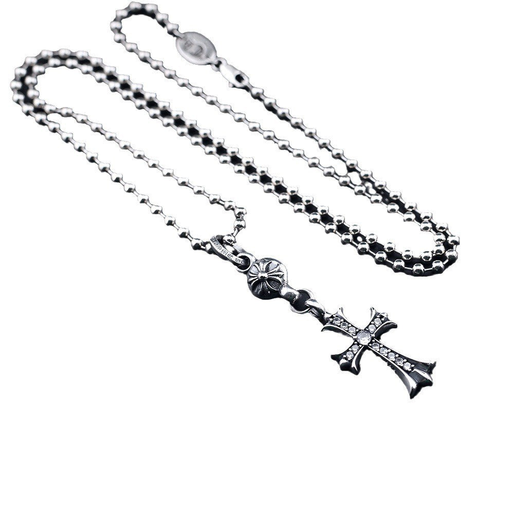 Chrome Hearts classic diamond round bead cross necklace
