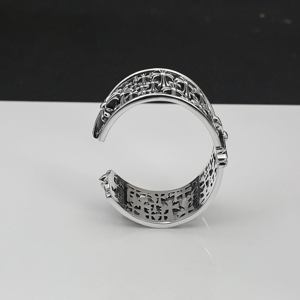 Chrome Hearts Silver Cemetery cross open bracelet