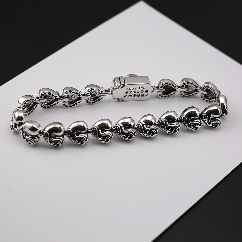 Chrome Hearts Retro Distressed Thron Heart Link ID Bracelet